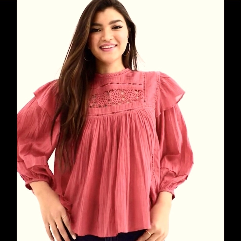 Free People Laura Western Eyelet Lace Flor E Mayo Blouse